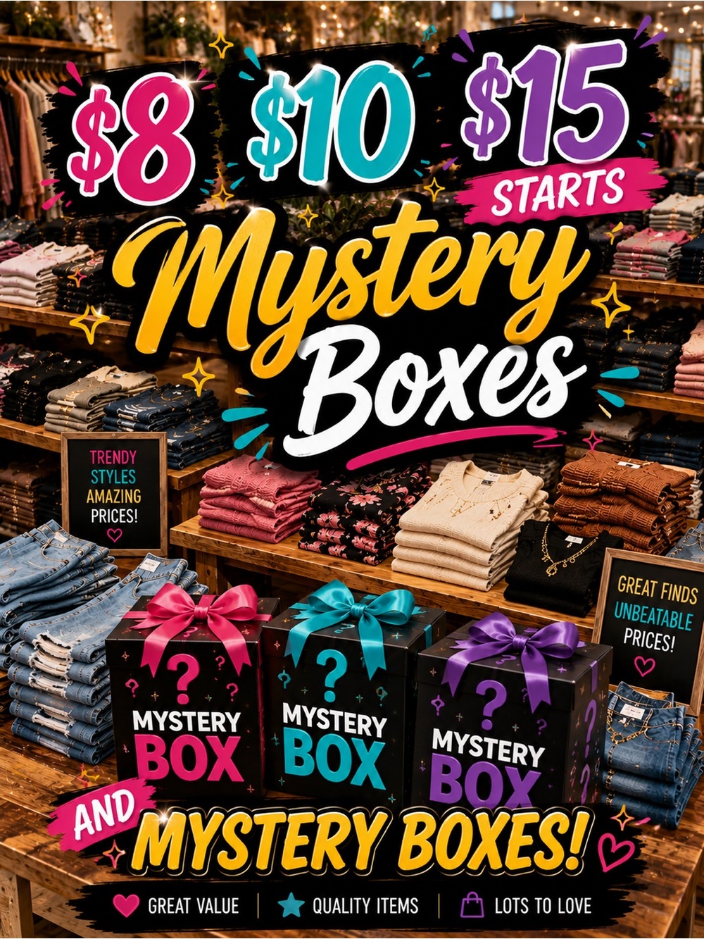 Mystery Boxes Promotion Graphic — Bright Multicolor Design